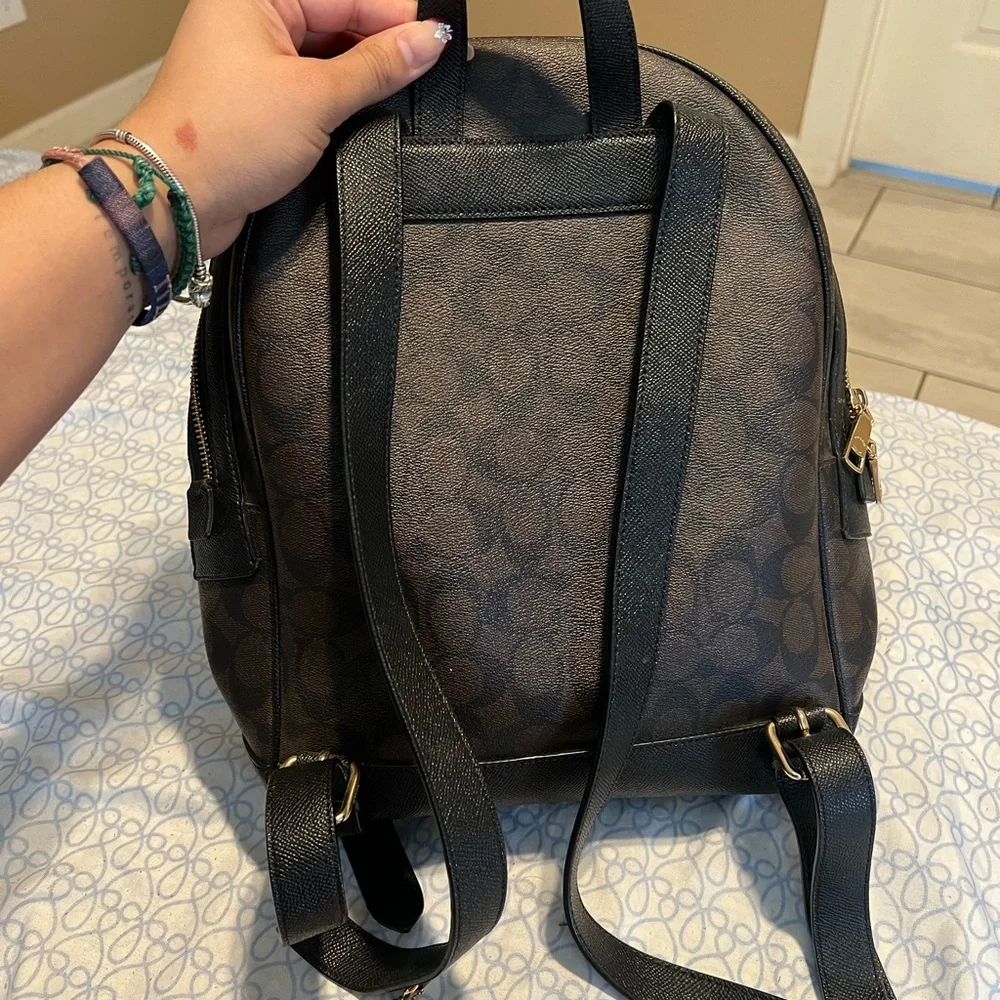 Coach Men’s Dark Brown Signature Canvas Backpack with Black Trim - Picture 4 of 5